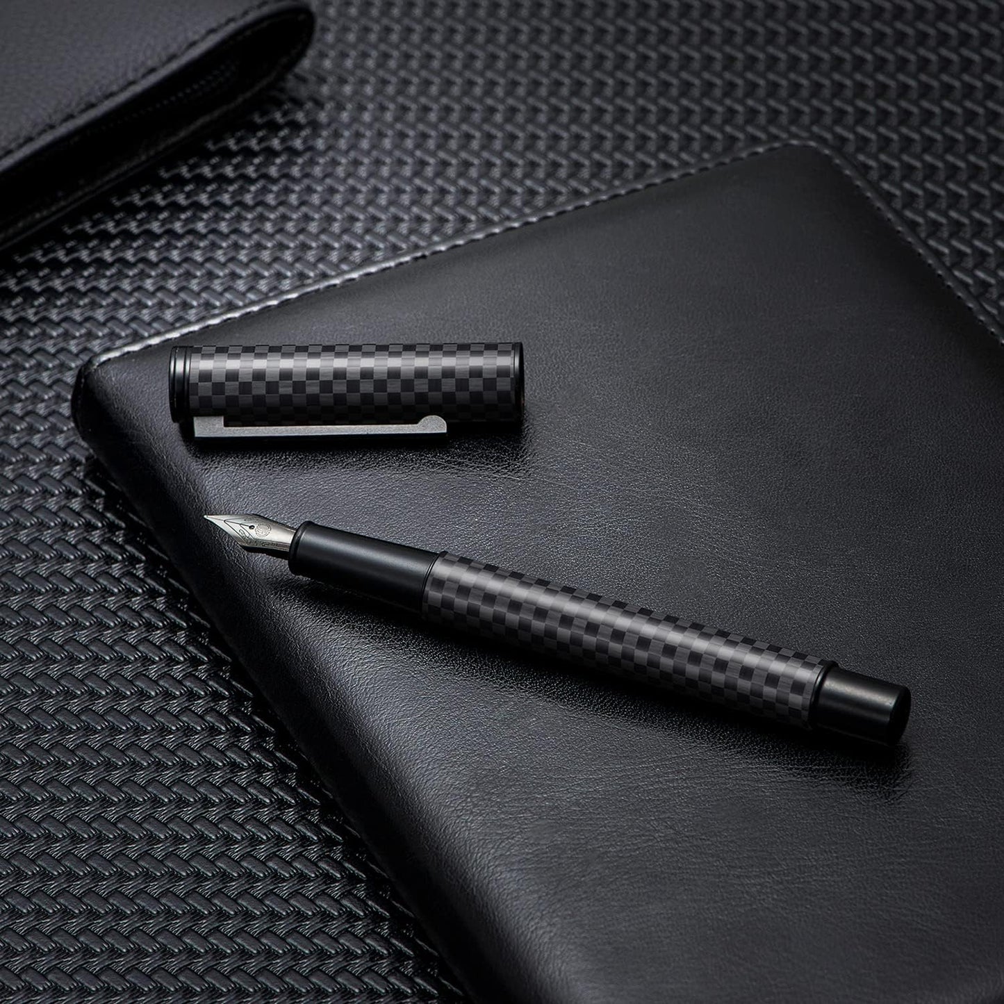Hongdian Matte Black Forest Rollerball Pen with Schmidt Black Ink Refill, Classic Design with Metal Case for Business Signature