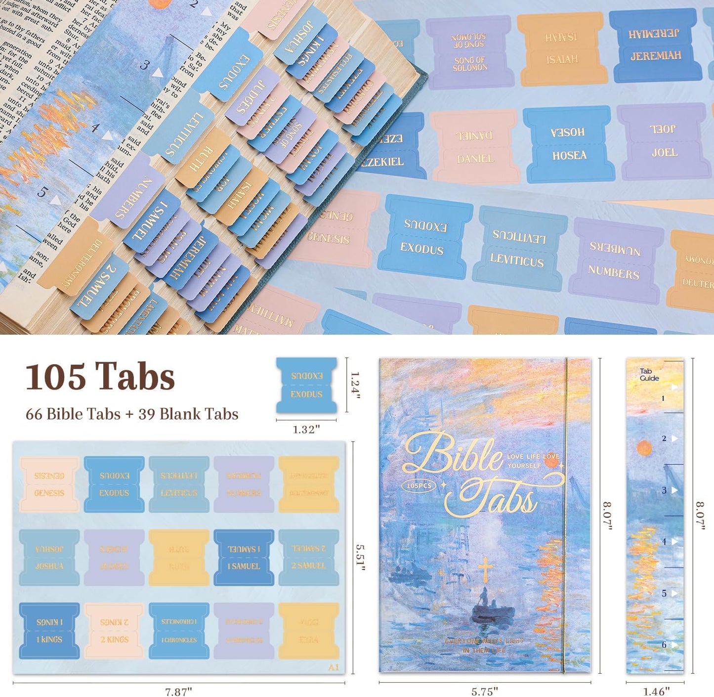 Laminated Bible Tabs, Gold Foil Embossed Lettering Bible Chapter Index Tabs for Women Men, Reposition Large Print Sticky Labels, Easy to Read and Apply, 105Chapters Labels for Easy Navigation (Black)