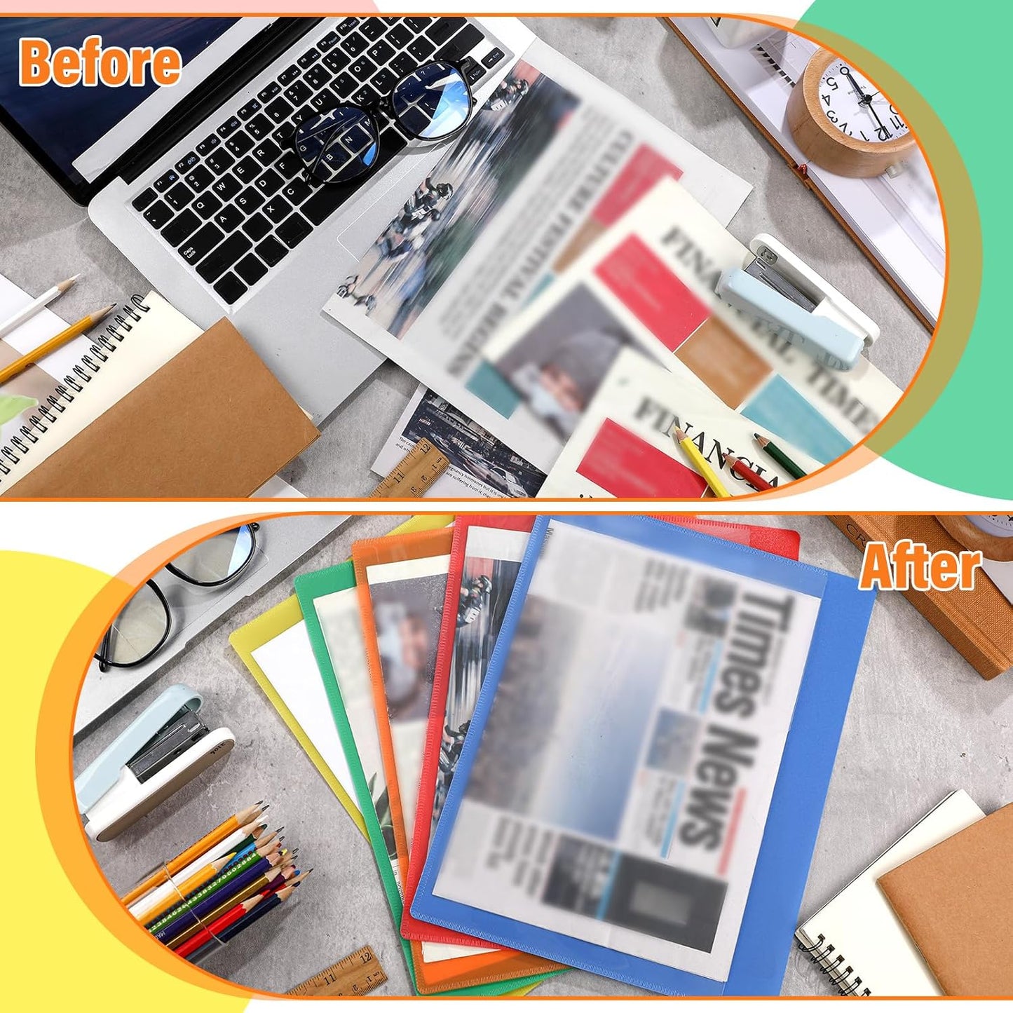 Kisston 25 Pack Heavy Duty Vinyl Plastic Folders with Clear Front Pocket File Jackets, Three Sided Closed, Letter Size Plastic Folders for Documents, 11.75 x 9.25 Inch (5 Colors)