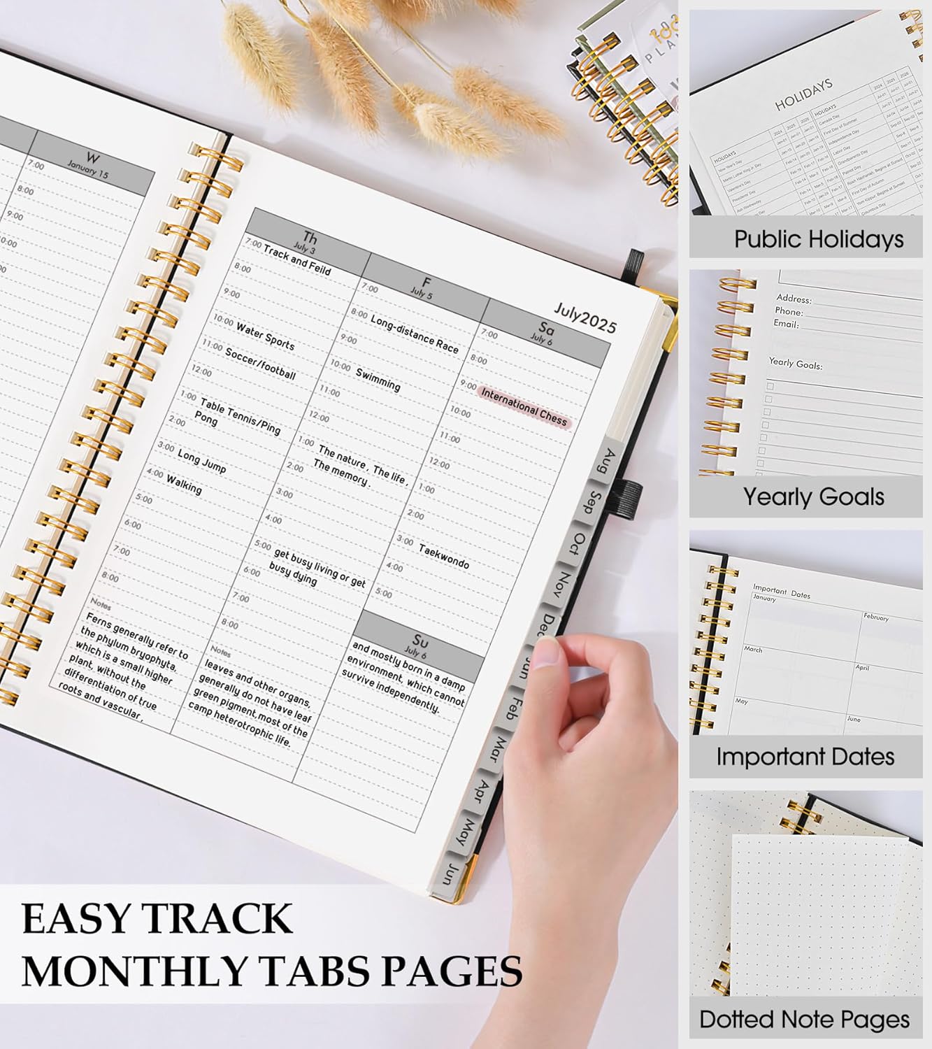 2026 Planner, Weekly and Monthly Calendar Planner from January 2026 - December 2026, 8.5" x 11" Hardcover Leather Hourly Appointment Book with Tabs, Spiral Daily Planners for School Work Home, Green