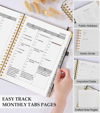 2026 Planner, Weekly and Monthly Calendar Planner from January 2026 - December 2026, 8.5" x 11" Hardcover Leather Hourly Appointment Book with Tabs, Spiral Daily Planners for School Work Home, Green