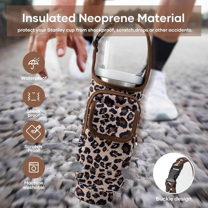 Bufilea Carrier Bag with Phone Holder Pockets for Stanley 40/30oz Tumbler with Handle, Insulated Neoprene Crossbody Bag Cup Holder w/Shoulder & Handheld Straps Fits Stanley Cup Accessories