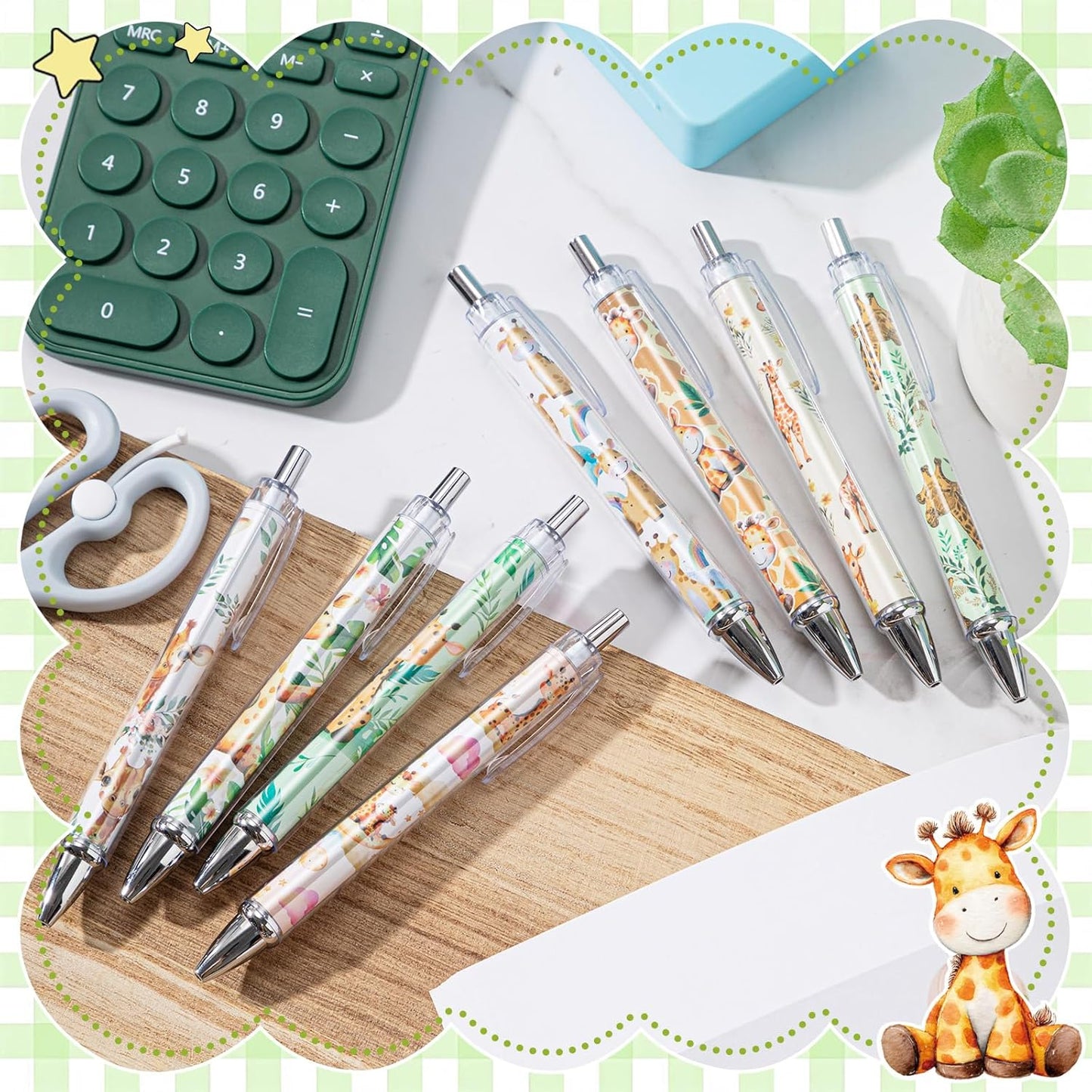Ireer 8 Pcs Ballpoint Pens for Women 1.00 mm Cute Black Ink Pens Fine Point Smooth Writing for Journaling Aesthetic Office Supplies (Mahjong)
