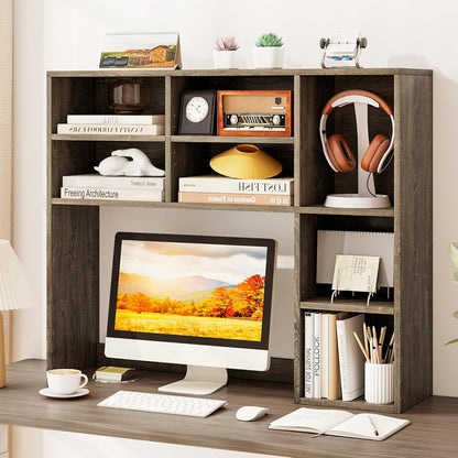 Tangkula Desktop Bookshelf, Countertop Storage Hutch with 5 Shelves for Computer Desk, Desk 3-Tier Display Rack, Multipurpose Wood Desktop Hutch Storage Organizer for Dorm Office Home
