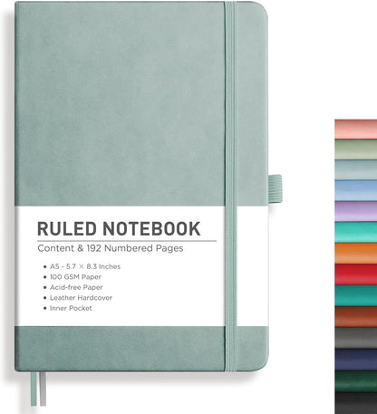 RETTACY Graph Grid Paper Notebook, 192 Pages, A5 Medium Size (5.7'' x 8.3''), 5 Squares per Inch, Leather Hardcover, 100 GSM Thick Paper, for School, Students, Math, Engineering (Brown)