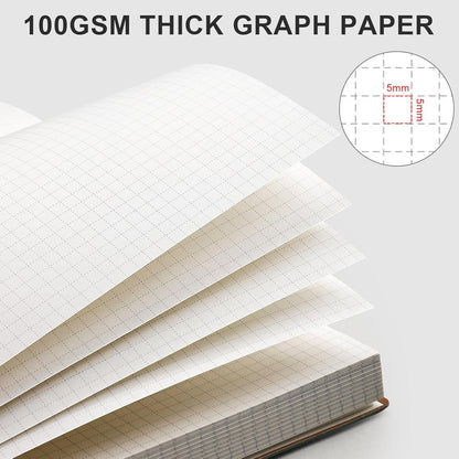 AHGXG Graph Paper Notebook - Grid Paper Notebook Large A4 8.5''×11'', 320 Pages Thick Journal, 100gsm Thick Graph Paper, Leather Softcover, Inner Pocket - Black