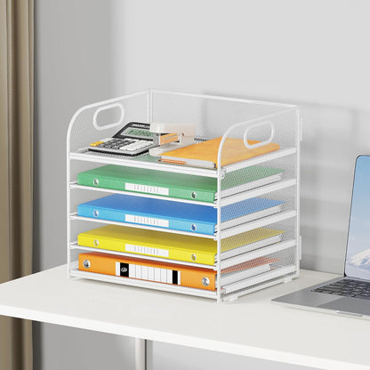 Lavatino 5 Tray Desk File Organizer, Black Mesh Paper Sorter Letter Tray Organizer with Handle, Desktop File Organizer and Storage for Letter/A4 Office File Folder