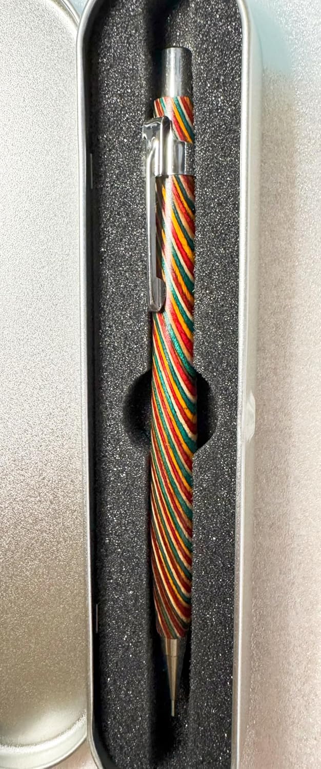 Spiral Grain Wooden Mechanical Pencils -Unique Colors Airplane Aluminum Core Artist's Drawing Pencil Comes with Gift Box (Walnut)