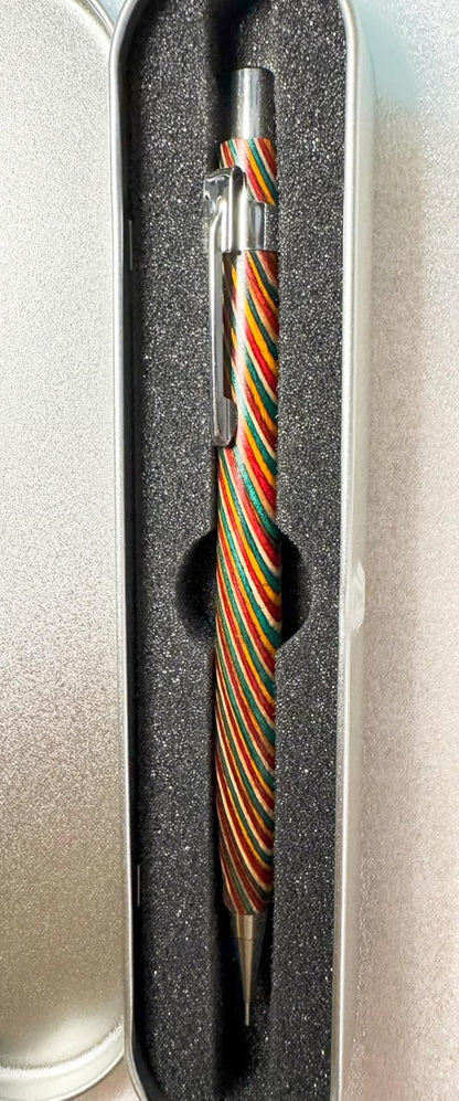 Spiral Grain Wooden Mechanical Pencils -Unique Colors Airplane Aluminum Core Artist's Drawing Pencil Comes with Gift Box (Walnut)