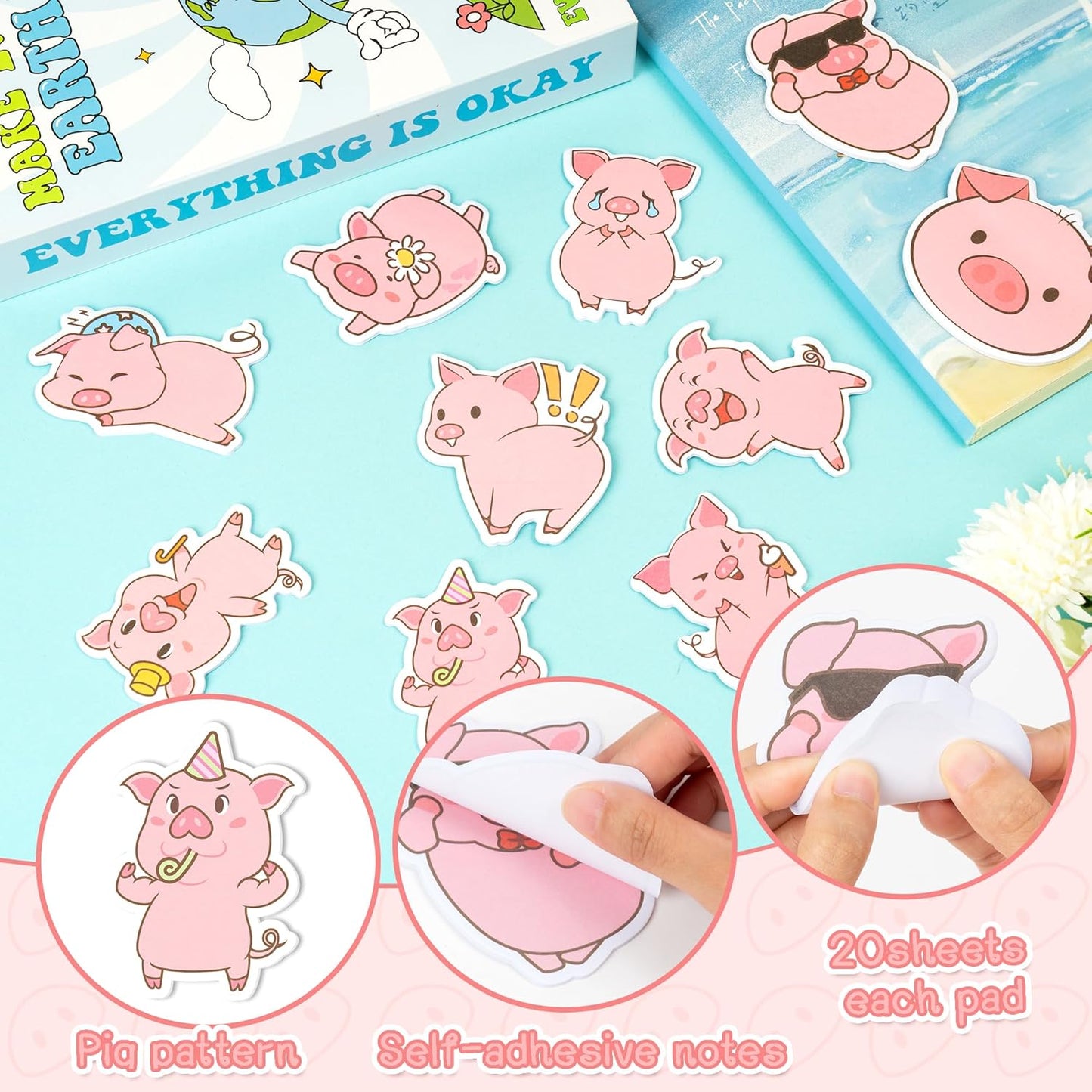 CJiangpo 30Pcs Marshmallow Sticky Notes Pads, 600 Sheets Cute Self Stick Notepad Memo Pads Funny Cartoon Page Marker Classroom Rewards Camping Themed Gift