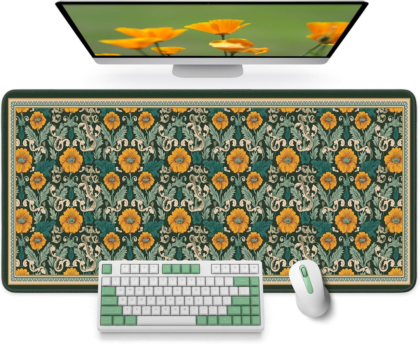 Large Mouse Pad for Desktop, Cute Desk Mat Pad Protector for Work & Gaming, Aesthetic Pretty Anti-Slip Laptop Blotter Cover for Office School Home Supplies, Wildflowers, 31.5" x 11.8"