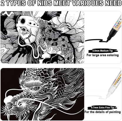Betem 4 Count Dual Tip Oil Based Black White Paint Pen(0.7mm & 3mm), White Permanent Marker Black Paint Markers, Waterproof, Quick Dry, for Fabric, Rock Painting, Wood, Plastic, Ceramic, Metal, Canvas