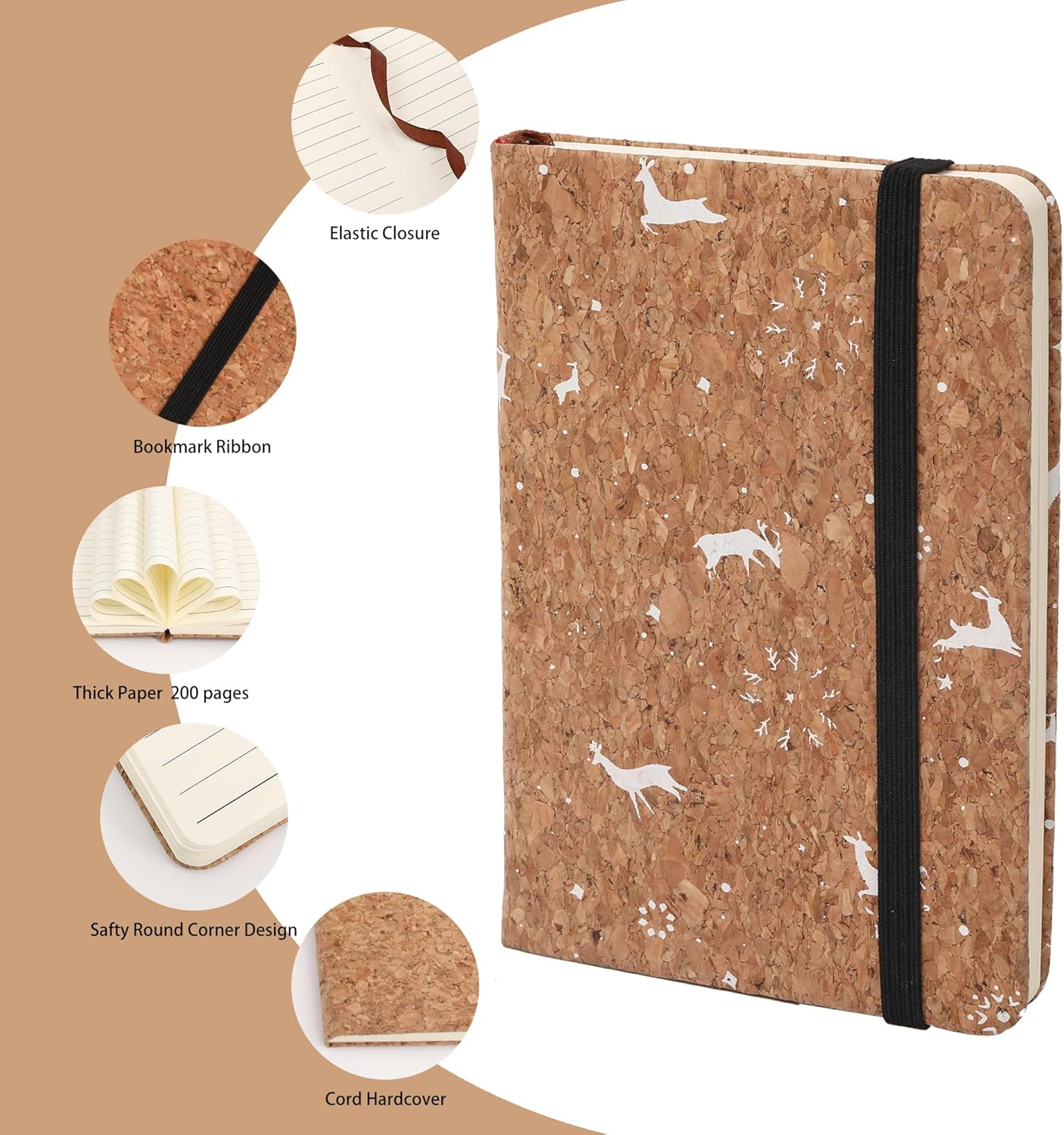 BOBO RABBIT 3 Pack Pocket Journal Notebooks Small Mini Notebook for Note Taking Little Compact A6 Size Hardcover Cork Notepads for School Office Traveler Diary, 3.7"x5.7", Total 600 Pages