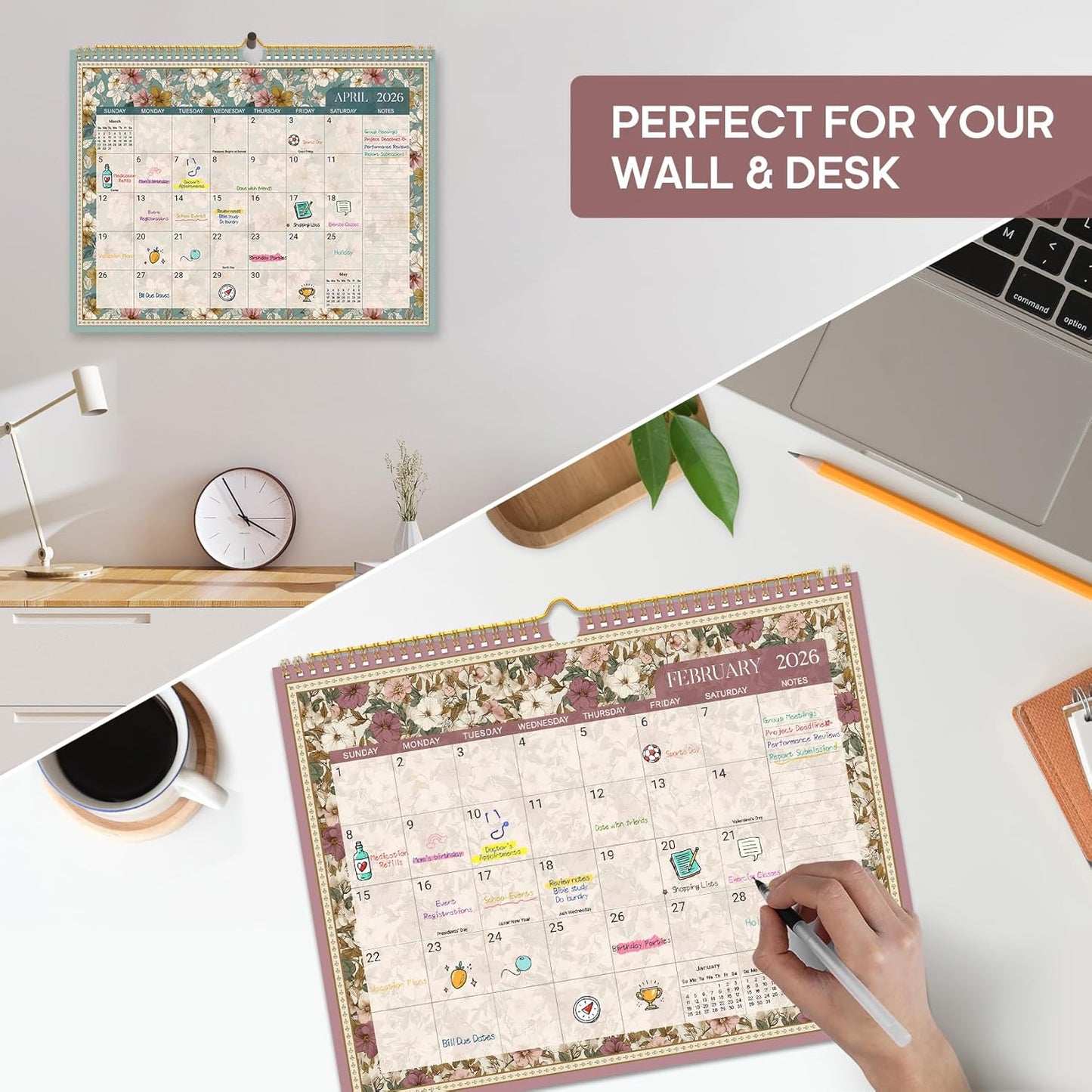 Calendar 2026-2027, Monthly Wall Calendar Runs Until June 2027, 11.5" x 14.8", Spiral Binding Hanging Wall Calendar, Perfect for Home or Office,Floral