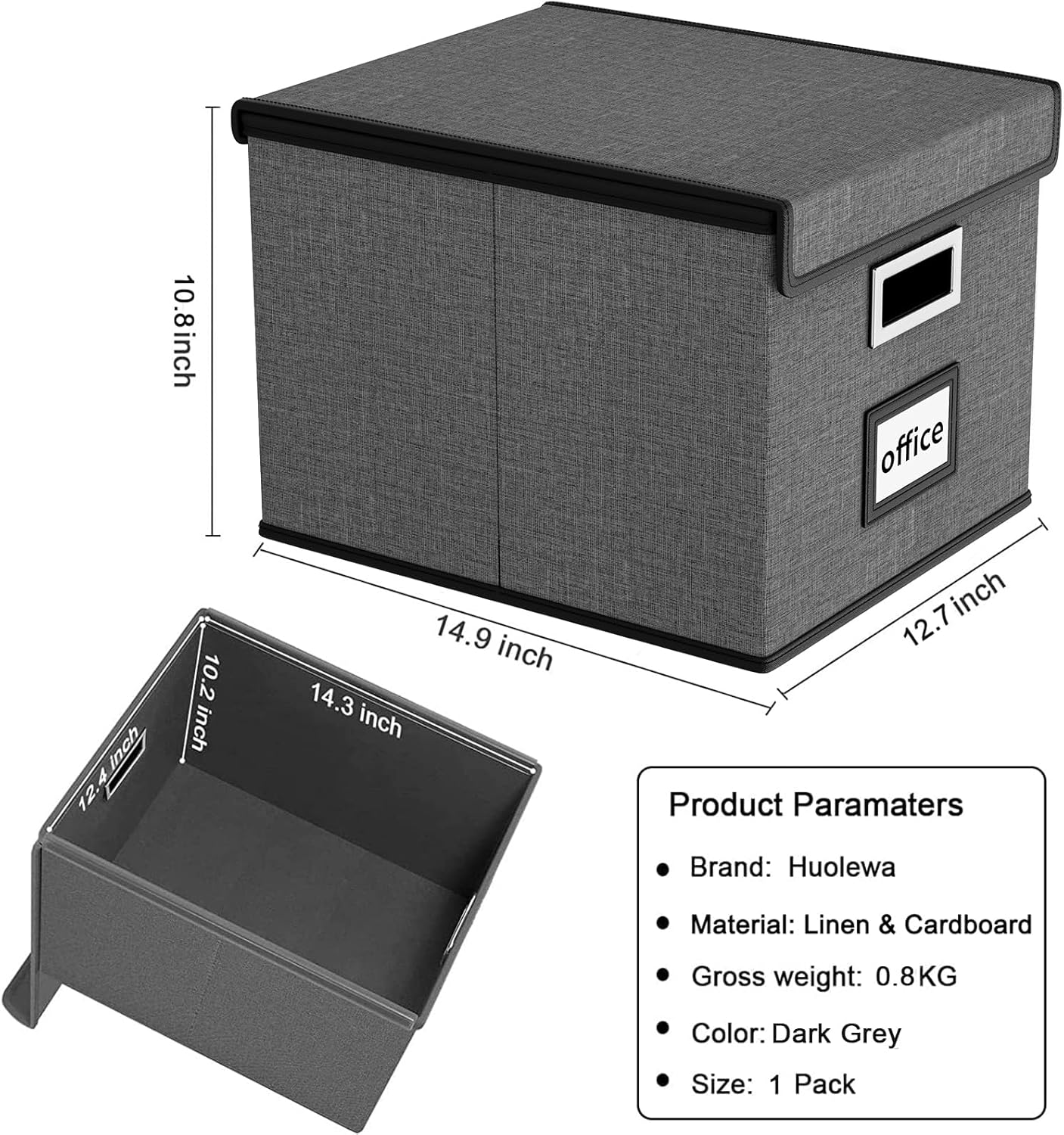 Huolewa Upgraded Portable File Organizer Box with Lid, Collapsible Linen Hanging Filing Storage Boxes with Plastic Slides, Decorative Home/Office Filing System Box for File and Folders Storage (Gray)