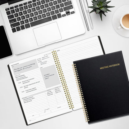 SUNEE Half Meeting Half Note - 7.5"x10" Professional Notebooks for Work - 160 Pages, B5 Size Project Planner, Spiral Meeting Agenda/Minutes Organizer for Women Men, Note Taking, Office & Business