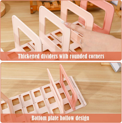 BAYTORY Gradient Desk File Holder, Vertical File Organizer with Adjustable Dividers, Desktop Book Organizer, Binder Shelf for Office Desk (4 Slots, Pink)