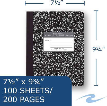 ROARING SPRING Hard Cover Composition Notebook, 4 Pack, Blue Marble Comp Book, 9.75″ x 7.5″, Unruled Blank Paper, 100 Sheets (200 Pages), Made in USA