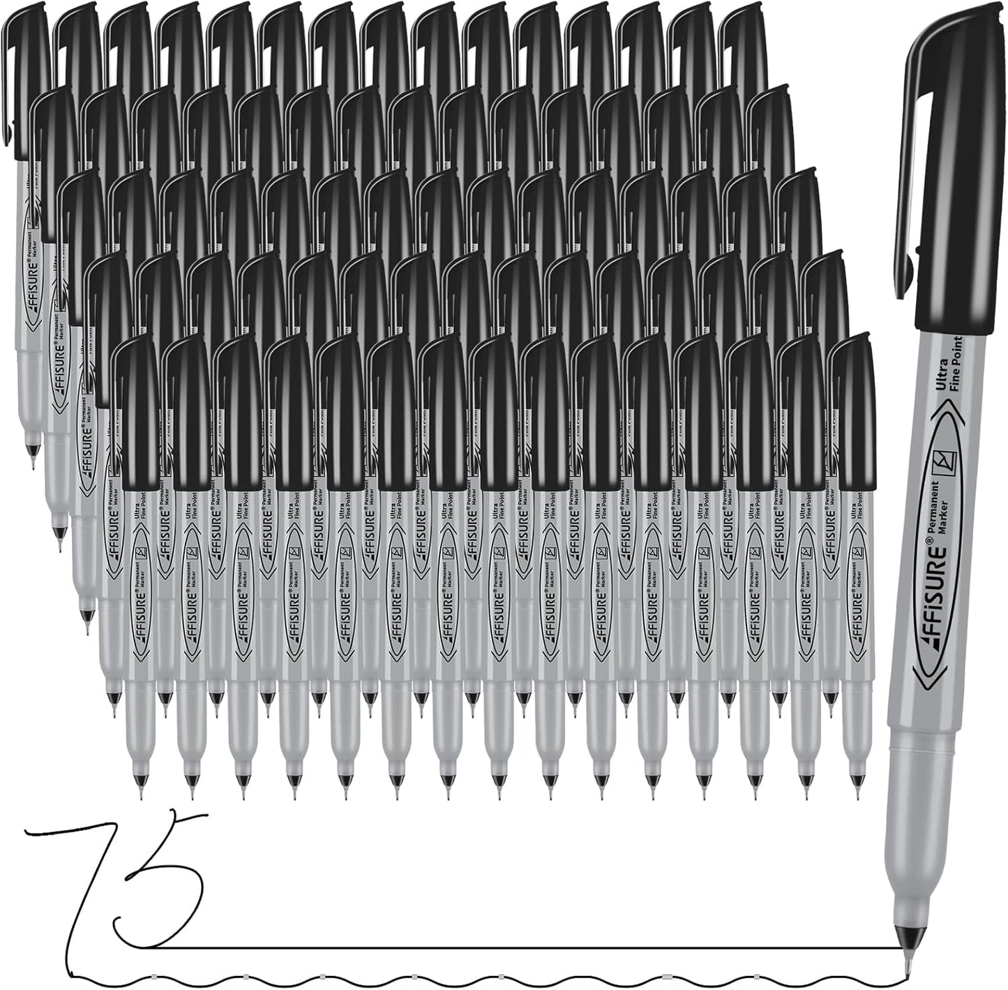 Permanent Markers, Ultra Fine Point, Black, 75 Count, 0.4mm, Fine tip permanent marker set, quick dry, waterproof, fading resists, durable, marks on paper, glass, ceramic, plastic, wood, rock, metal