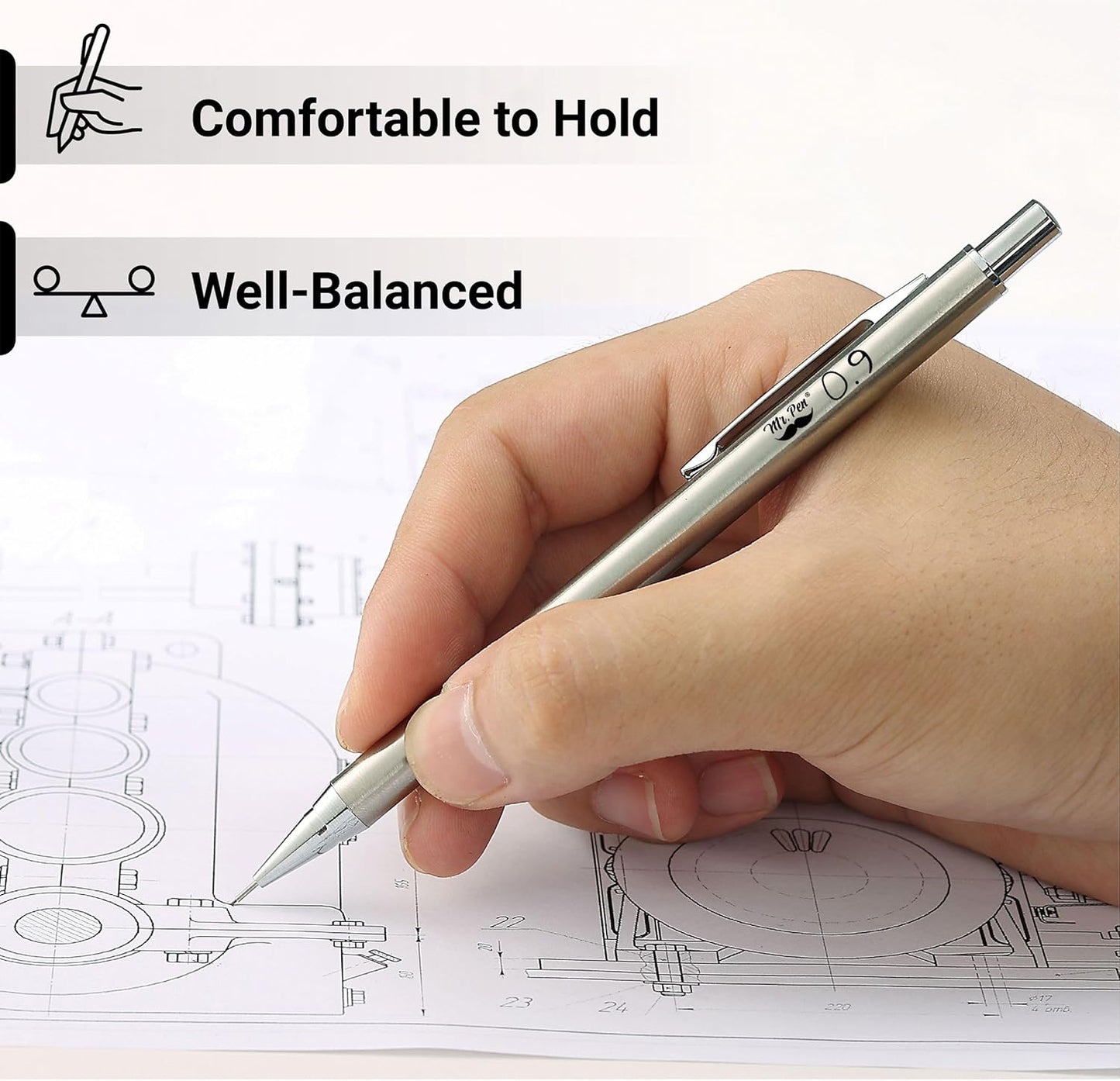 Mr. Pen- Metal Mechanical Pencil Set with Lead Refills & Erasers, 2mm, HB & Colored Lead Refills, 4x Eraser Refills for School Supplies, Note Taking, Drawing, Sketching, Office