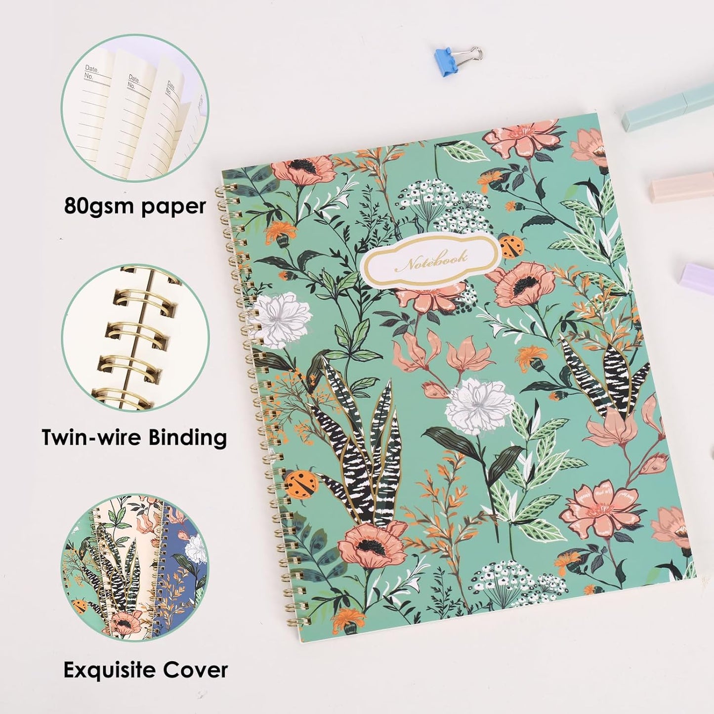 LABUK 3 Pack Spiral Notebook Journal for Women College Ruled Notebook 120 Pages A4 Aesthetic Journaling Notebooks for Work School Office Home, 8.5 x 11 Inches Notebooks for Valentine Gifts