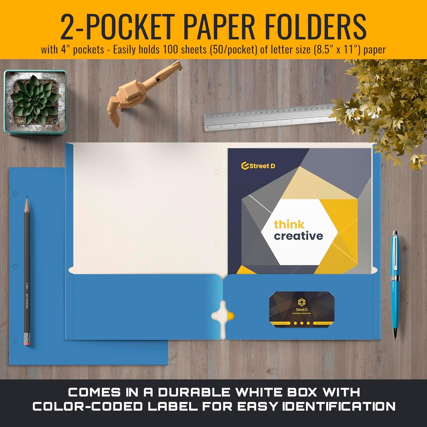 Better Office Products Two Pocket Portfolio Folders, 50-Pack, RED, Letter Size Paper Folders, 50 Pieces, Red