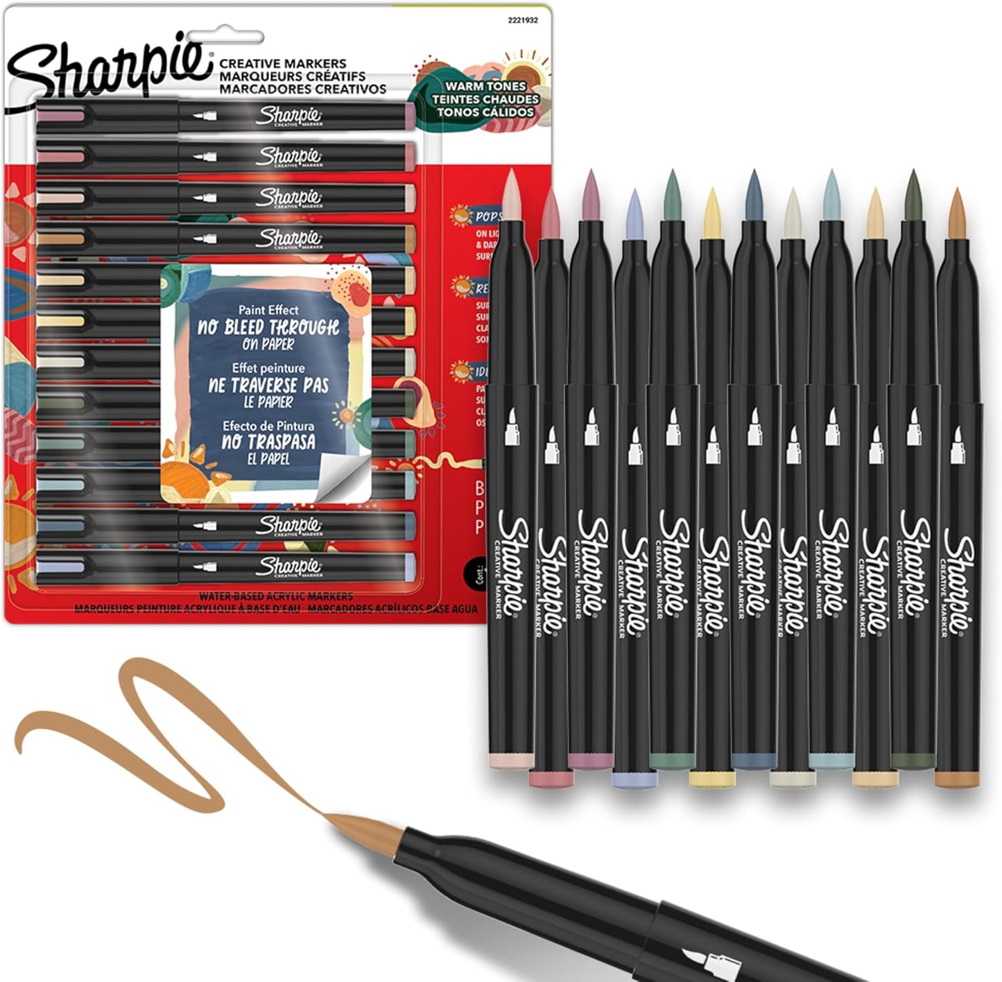 Sharpie Creative Markers, Warm Tones, Water-Based Acrylic Markers, Fine Tip, 12 Count