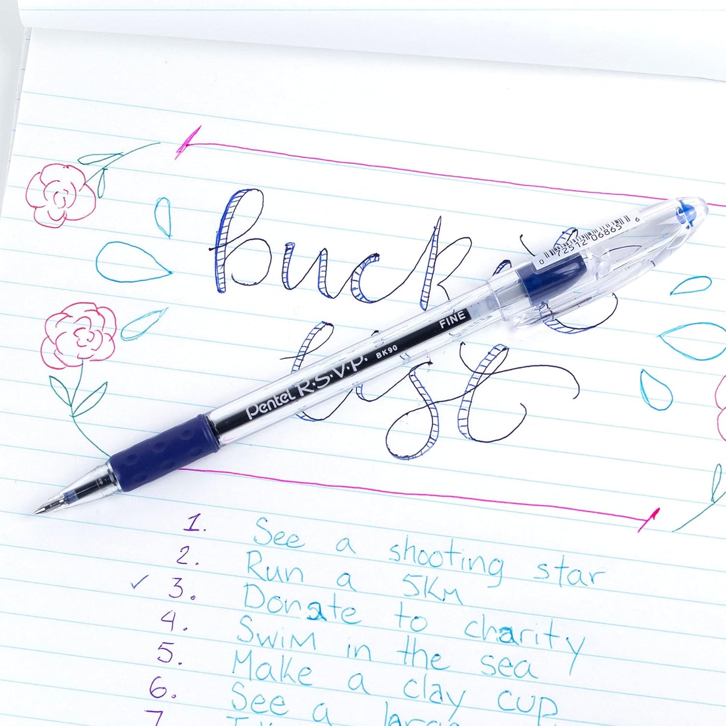 Pentel RSVP Ballpoint Pen, Fine Line, (0.7mm), Black Ink (BK90-A) (Pack of 1, 12 Count Total)