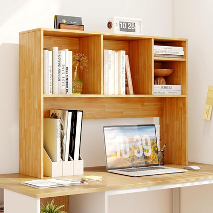 Tangkula Desktop Bookshelf, Countertop Storage Hutch with 5 Shelves for Computer Desk, Desk 3-Tier Display Rack, Multipurpose Wood Desktop Hutch Storage Organizer for Dorm Office Home