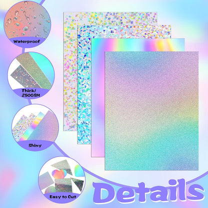 24 Sheets Holographic Cardstock 8.5 x 11, 250gsm/92lb Metallic Cardstock Glitter Shiny Iridescent Mirror Paper Thick Card Stock Paper for Crafts, Card Making, Party Decoration, Scrapbook Supplies