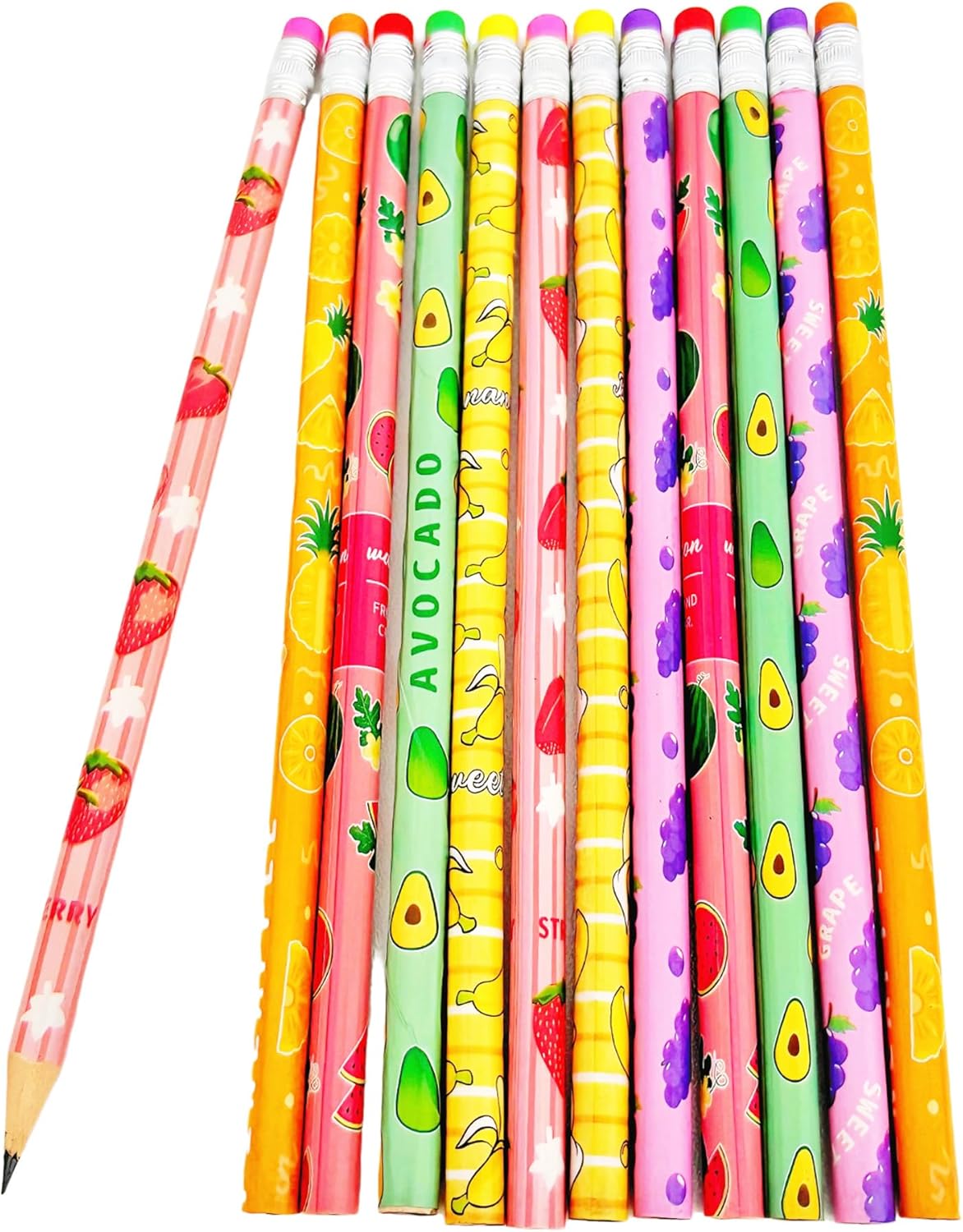 72PCS Corlorful Wooden cased Pencils for Kids with Erasers, Wood Wedding Golf for School,Drawing,Gift (72PCS) (Fruit, 72)