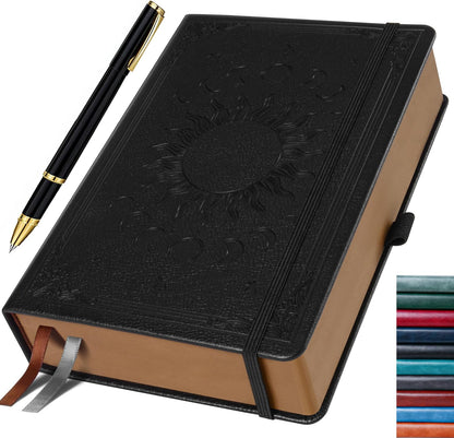 Journal Notebook for Women/Men, Daily for Classic Lined Writing,360 Pages Leather Hardcover with Vintage Sun & Moon Design, SeaGreen, A5 (14.5 x 21 cm)