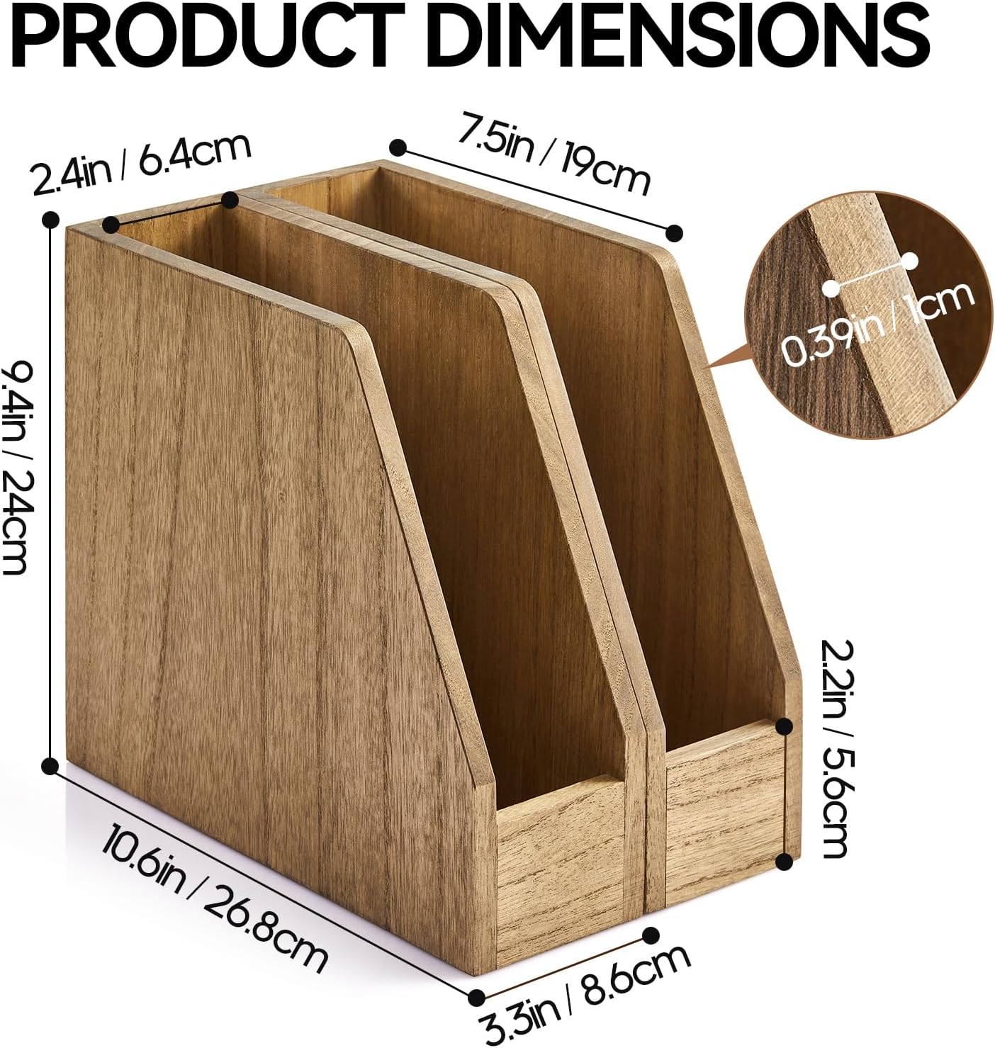 KIRIGEN Wood File Folder Holder Desktop Document Rack Organizer Desk Paper Holder Storage Sorter 2 Packs 2TWJJ-NA