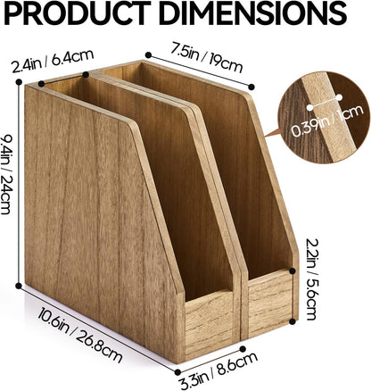 KIRIGEN Wood File Folder Holder Desktop Document Rack Organizer Desk Paper Holder Storage Sorter 2 Packs 2TWJJ-NA