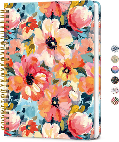 ZOTIA Lined Spiral Journal for Women, A5 Cute Hardcover College Ruled Notebook for Work, School & Note Taking, Aesthetic Writing Journal, 140 Pages (5.8" x 8.3"), Blue Floral