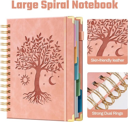 Ovesmusl Hardcover Spiral Notebook 8.5" x 11" with 5 Removable Dividers 300 Pages Leather 5 Subject Notebook College Ruled 100GSM Large Spiral Notebooks for Work Thick Lined Journal for Women, Green