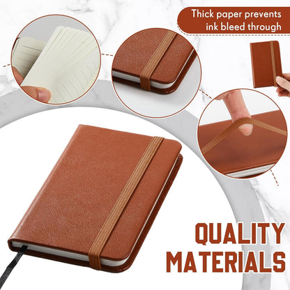 Qeeenar 10 Pcs Mini Black Brown Blue Leather Pocket Notebook Bulk, 4 x 2.5 Inch Small Journal Note Book, 50 Sheets Hardcover Tiny Notepad Lined for Office Home School Writing Supplies