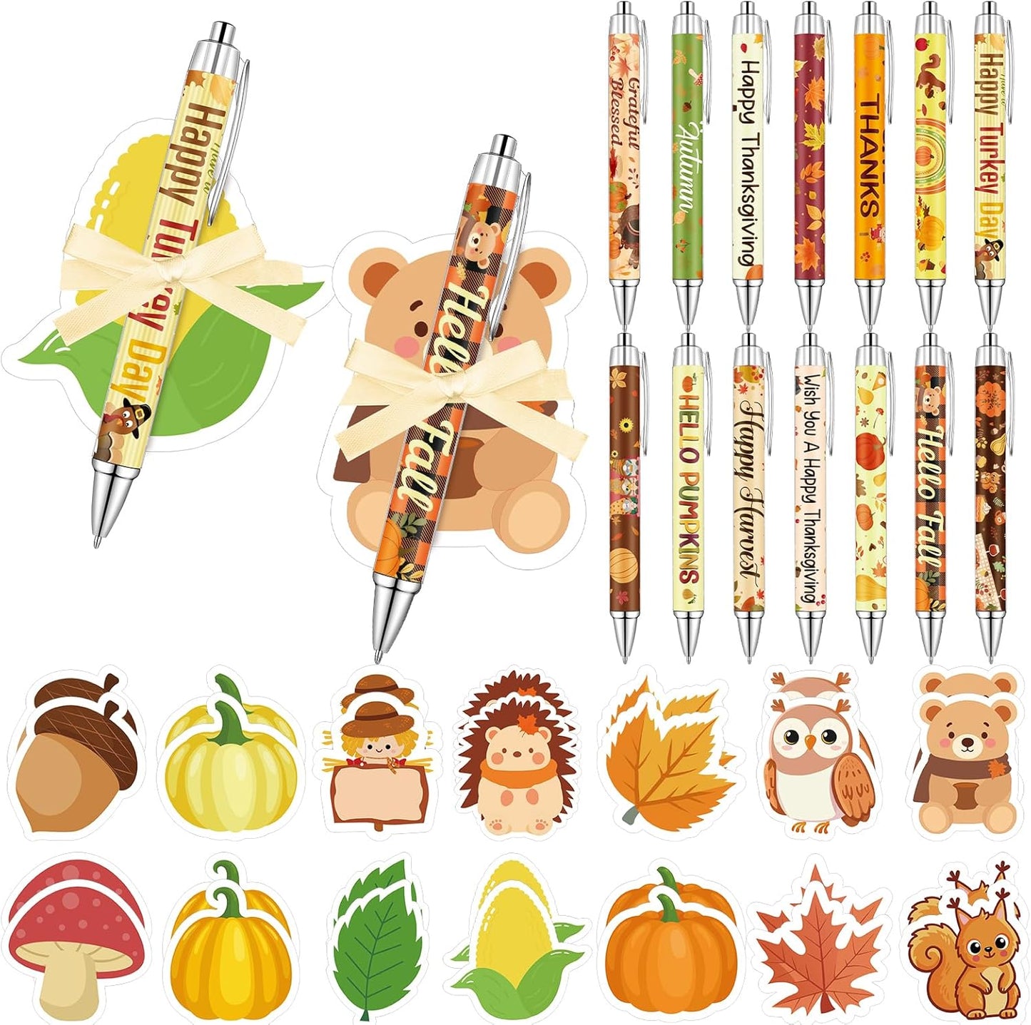 28 Sets Easter Sticky Notes Pads and Pens Set Corn Pumpkin Maple Leaf Acorn Shaped Notepads Harvest Memo Pads Self-Stick Notes Pads for School Office Supplies Fall Party Classroom Gifts
