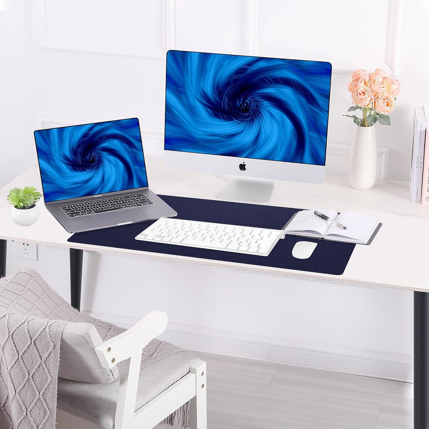 Large Desk Mat 47.2" x 17" Leather Desk Pad Protector with Natural Cork & PU Leather, Non-Slip Office Desk Mat, Large Mouse Pad, Waterproof Desk Blotter pad for Office&Home(Black)
