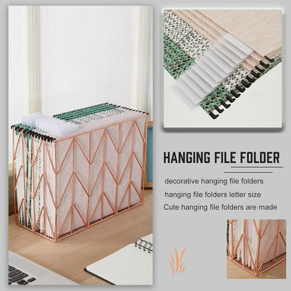 6 Pack Hanging Folder File Cabinet Organizer Letter Size 1/5 Cut Adjustable Label Decoration Home Office School Classroom, Green
