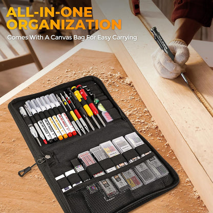 Nicpro 31 Pack Carpenter Pencil Set with Sharpener, Mechanical Carpenter Pencils with 128PCS Refills and Carbide Scribe Tool, Heavy Duty Construction Pencils for Architect Woodworking-With Canvas Case