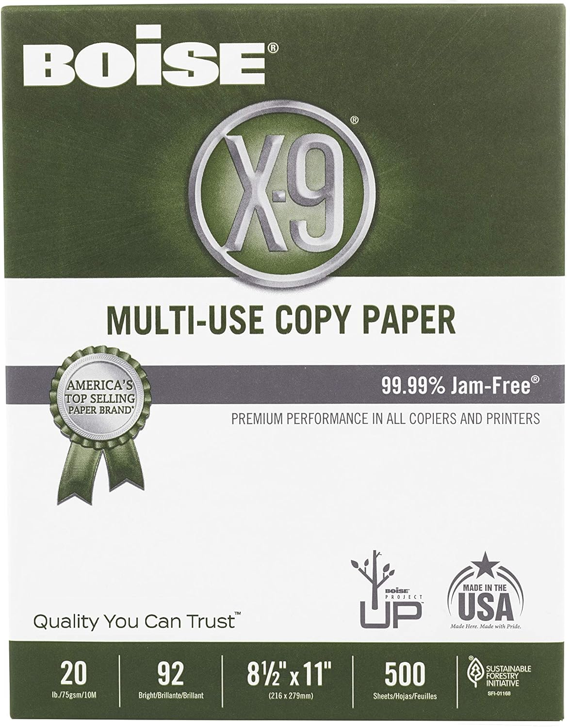 Boise X-9 Multi-Use Printer & Copy Paper, 5 Reams, White, Ledger (11in x 17in), 2500 Sheets Per Case, 20 Lb, 92 Brightness