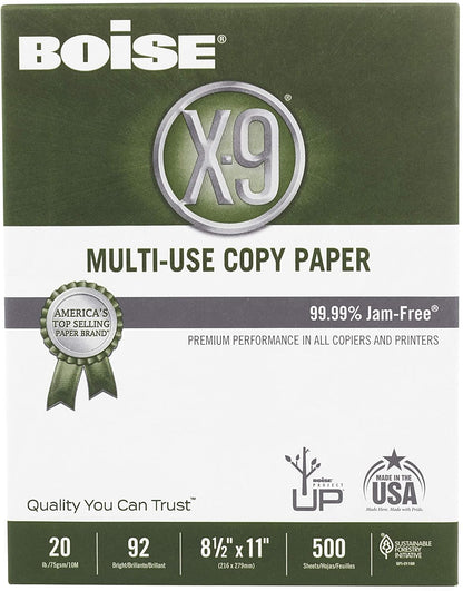 Boise X-9 Multi-Use Printer & Copy Paper, 5 Reams, White, Ledger (11in x 17in), 2500 Sheets Per Case, 20 Lb, 92 Brightness