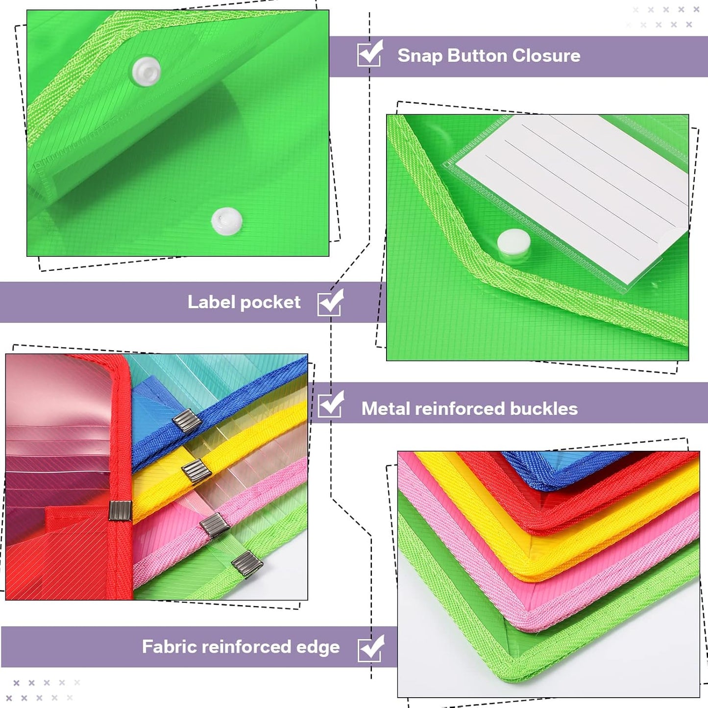 10 Pieces Plastic File Folders Envelope Expanding File Wallet Organizer Documents Folder with Snap Closure and Pocket, A4 Size Waterproof Transparent Pouch(White,Horizontal)