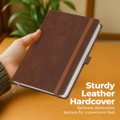 Classic Lined Journal Notebook 8.5x11" A4 Hardcover Leather - Brown - 200 Pages College Ruled Large with Sticky Tabs, Pockets, and Pen Loop for Writing and Journaling - Big Hardback Men and Women