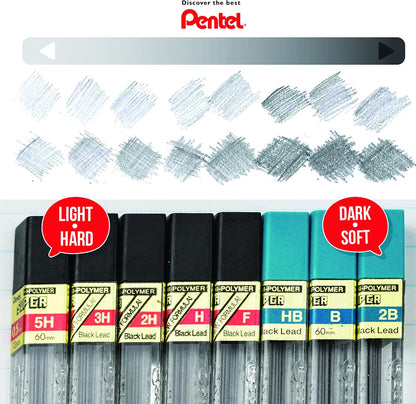 Pentel Super Hi-Polymer Lead Refill, 0.5mm, Fine, H, 144 Pieces of Lead (C505-H)