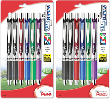 Pentel EnerGel RTX Retractable Liquid Gel Pen, (0.7mm), Medium Line, Metal Tip, Black Ink, Pack of 6 (BL77BP6A)