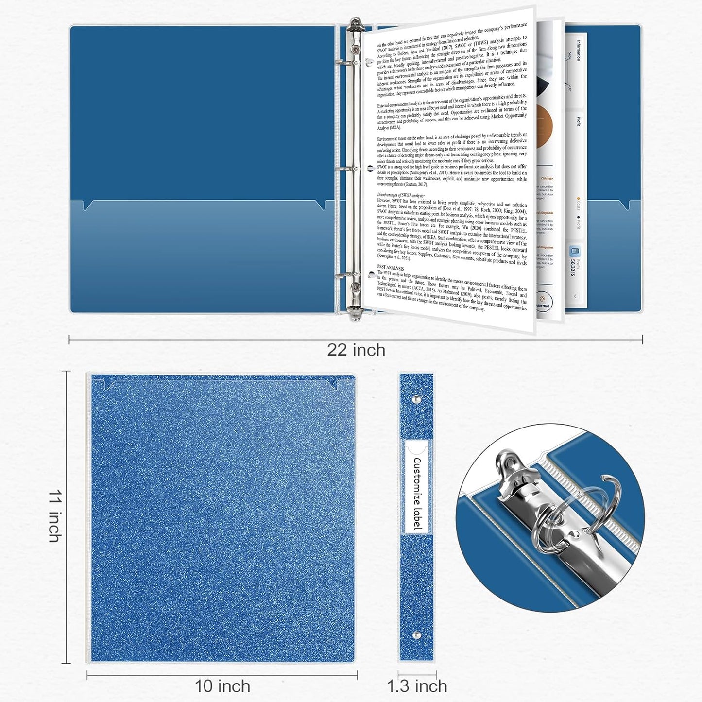 EYROZILL 3 Ring Binders 1 Inch Round Rings Binder Gold Binder Holds 8.5" x 11" Letter Size 300 Sheets, Waterproof, Gold