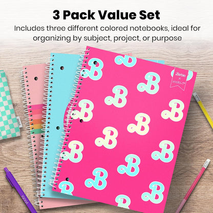 Yoobi College Ruled 8 x 10.5” Spiral Notebook Set – 3-Pack of 1 Subject Notebooks, Pink, Purple & Black Celestial Patterns – 150 Perforated 3-Hole Punched Sheets