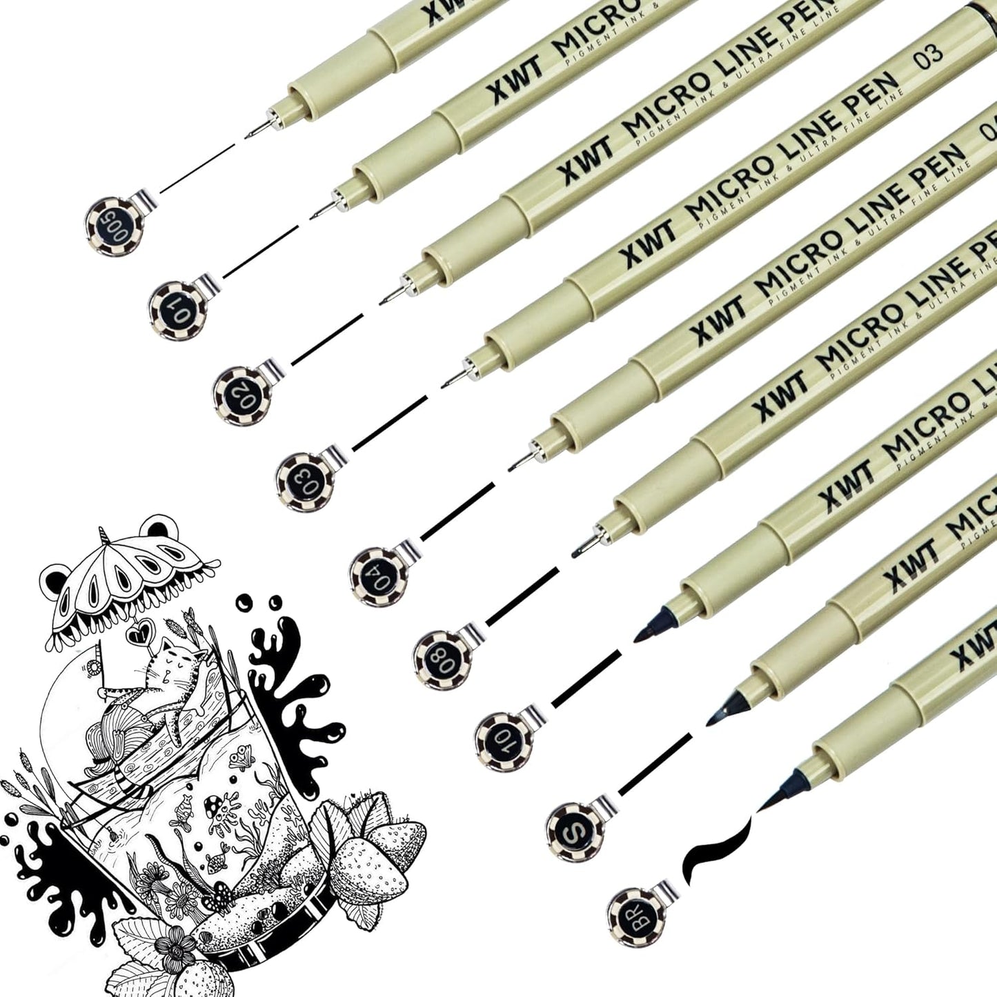 12+1 Fineliner Drawing Art Pens, Black Waterproof Pigment Ink Set for Artists, Sketching, Manga, Watercolor, Calligraphy, and Detail Outlining Archival Quality Inking Markers